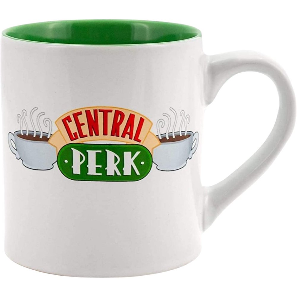 FRIENDS White Mug with Green Interior and Multicolor Central Perk Logo